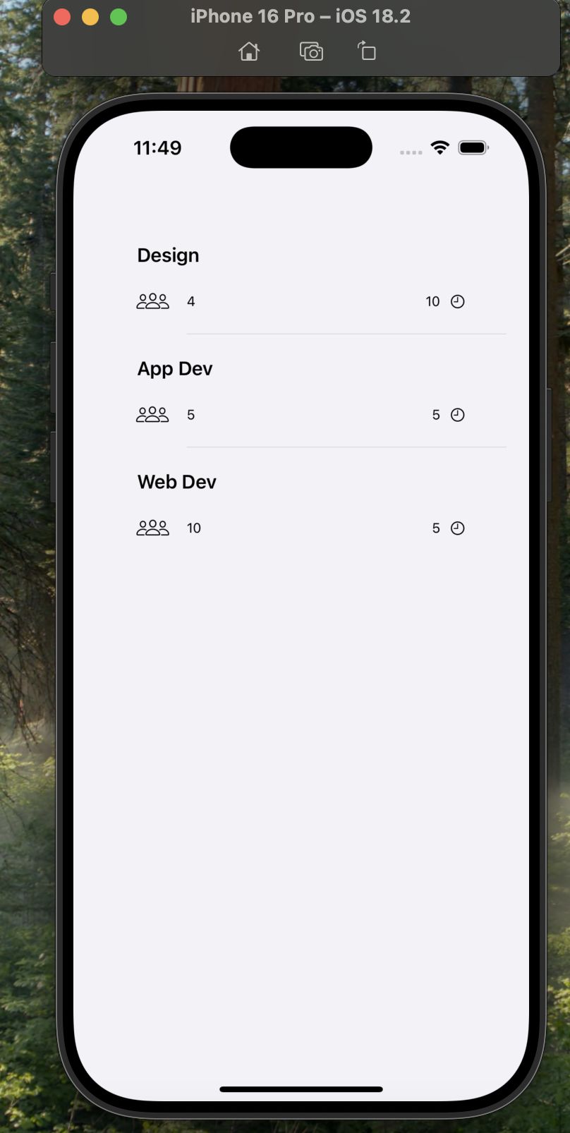 Inside App in Simulator